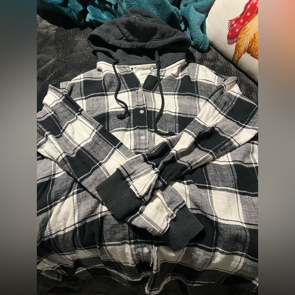 Black and White Plaid Hoodie Shirt